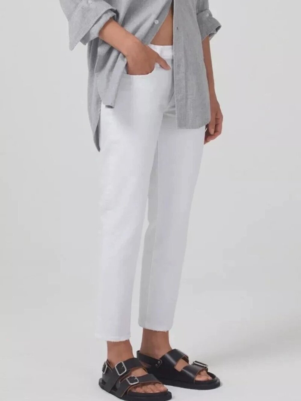 New Citizens Of Humanity Ella Mid Rise Slim Crop Jeans "Soft Stretch" White 24 - Picture 2 of 9